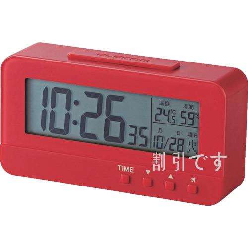 エレコム　デジタル目覚し時計　コンパクトサイズ　温湿度計　レッド　